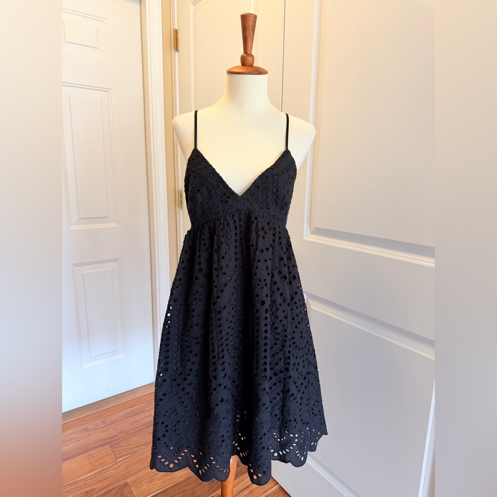 H&M Black Eyelet Spaghetti-Strap Mini Dress